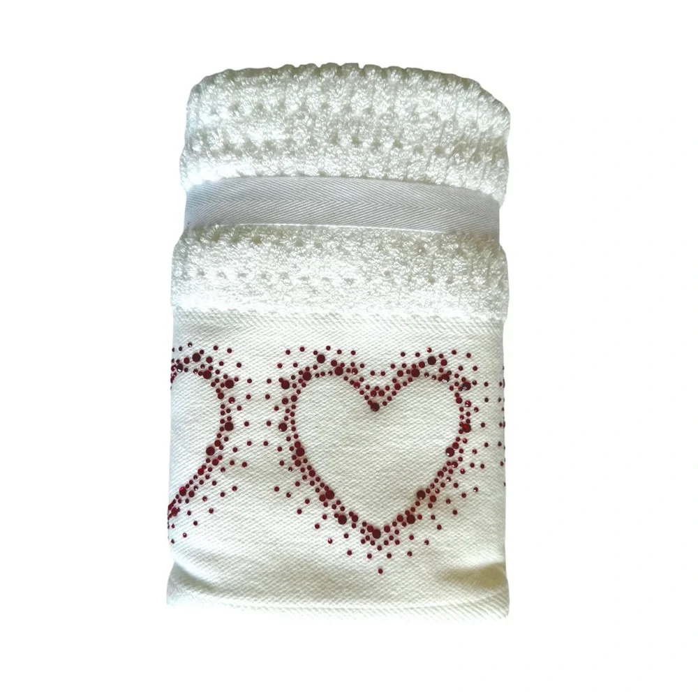 Red Rhinestones Hearts Hand Towels Set NEW WITH TAGS